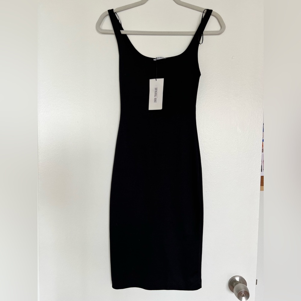 Zara black cotton midi dress